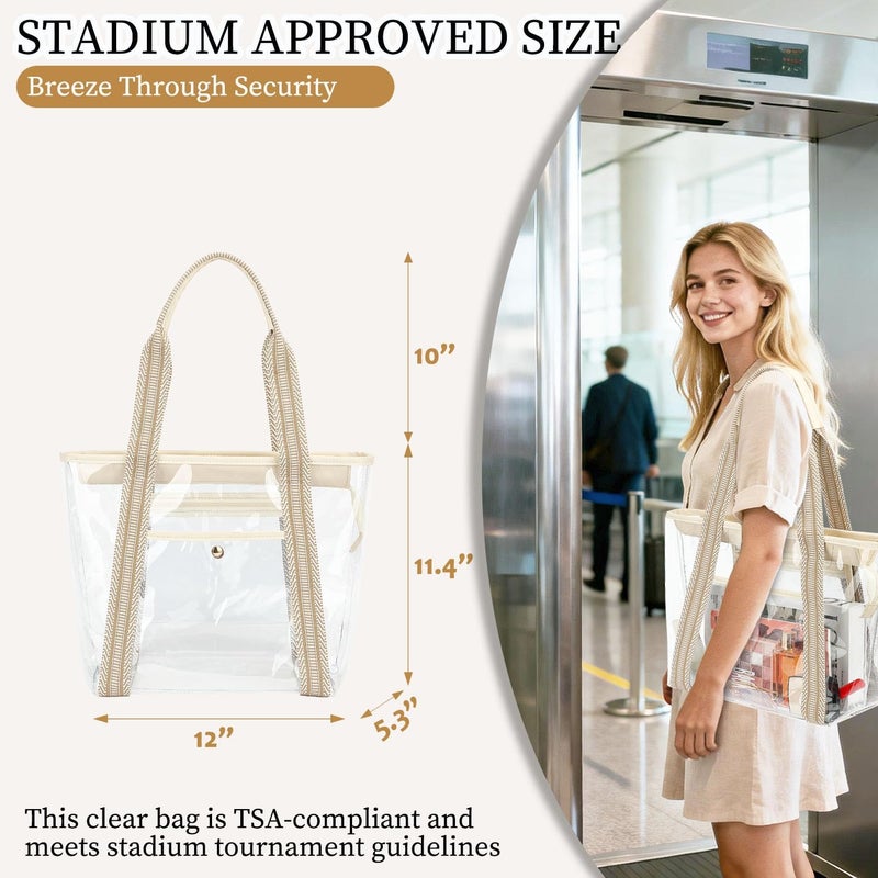 Fammart Clear Beach Bag for Women, Clear Tote Bag with Zipper for Stadium Events, Sports, Concerts, Work - Image 2